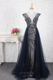 Prom Dress 2025 Beaded Plunging V-Neck Prom Dresses 20751-unique elegant Prom Dresses-Navy Blue-US2-vigocouture