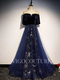 Prom Dress 2025 Beaded Prom Dress 2022 Off the Shoulder Prom Gown-unique elegant Prom Dresses-Navy Blue-US2-vigocouture