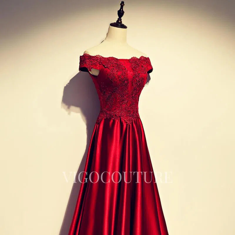 Prom Dress 2025 Beaded Prom Dress 2022 Off the Shoulder Prom Gown-unique elegant Prom Dresses-Red-US2-vigocouture