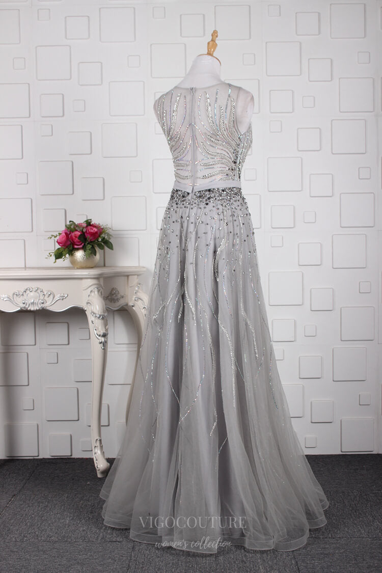 Prom Dress 2025 Beaded Prom Dresses Boat Neck Evening Dresses 20764-unique elegant Prom Dresses-Silver-US2-vigocouture