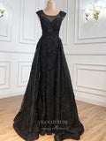 Prom Dress 2025 Beaded Prom Dresses Cap Sleeve Evening Dresses 21245-unique elegant Prom Dresses-Black-US2-vigocouture