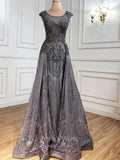 Prom Dress 2025 Beaded Prom Dresses Cap Sleeve Evening Dresses 21245-unique elegant Prom Dresses-Grey-US2-vigocouture