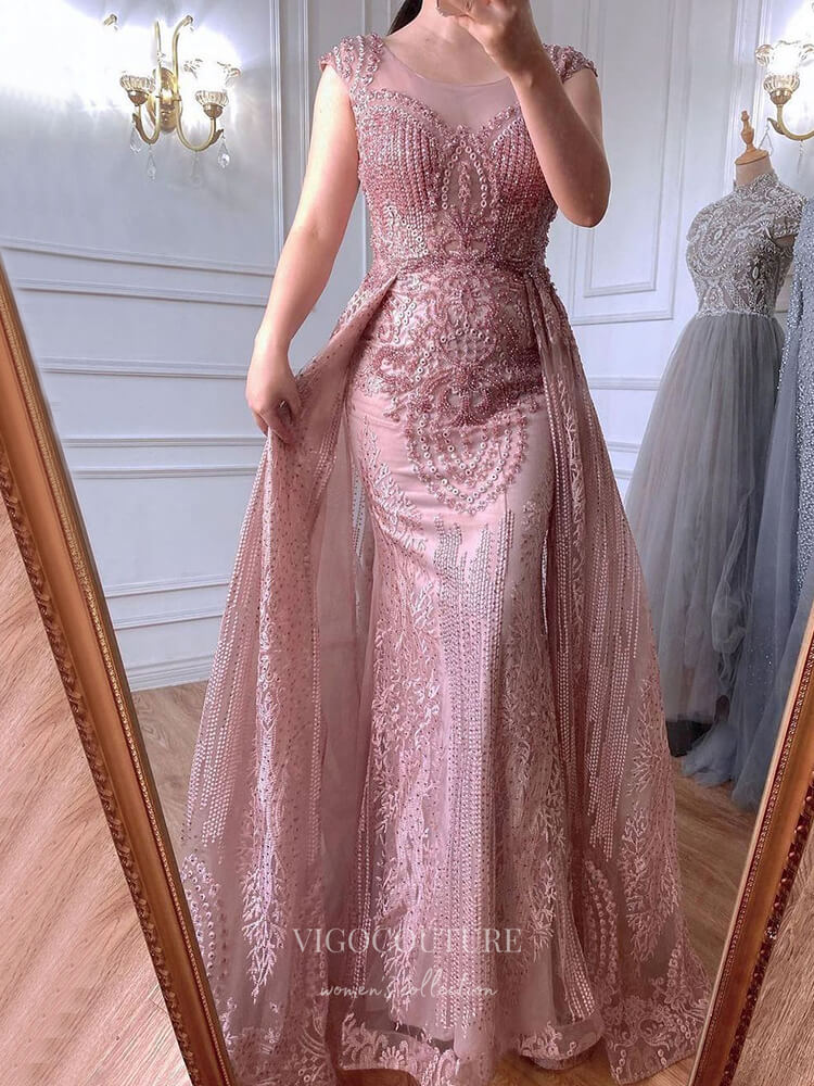 Prom Dress 2025 Beaded Prom Dresses Cap Sleeve Evening Dresses 21245-unique elegant Prom Dresses-Ivory-US2-vigocouture