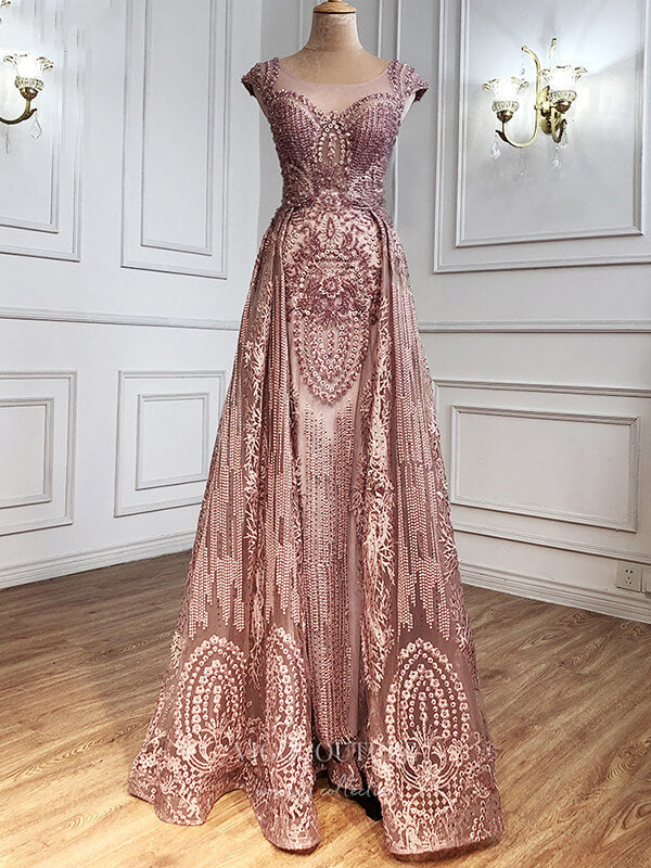 Prom Dress 2025 Beaded Prom Dresses Cap Sleeve Evening Dresses 21245-unique elegant Prom Dresses-Pink-US2-vigocouture