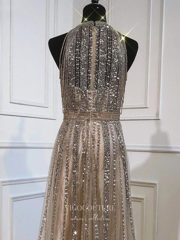 Prom Dress 2025 Beaded Prom Dresses Halter Neck Evening Dresses 21250-unique elegant Prom Dresses-Champagne-US2-vigocouture