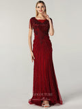 Prom Dress 2025 Beaded Prom Dresses Lace Applique Evening Dresses 21243-unique elegant Prom Dresses-Burgundy-US2-vigocouture