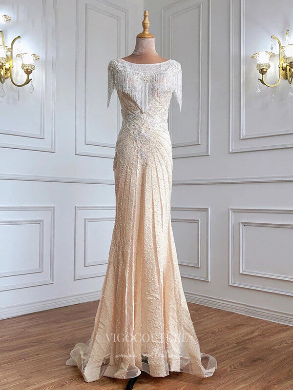 Prom Dress 2025 Beaded Prom Dresses Lace Applique Evening Dresses 21243-unique elegant Prom Dresses-Ivory-US2-vigocouture