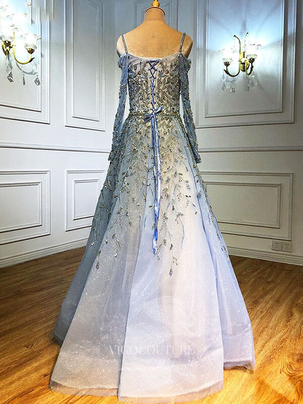 Prom Dress 2025 Beaded Prom Dresses Long Sleeve Evening Dresses 21194-unique elegant Prom Dresses-Light Blue-US2-vigocouture