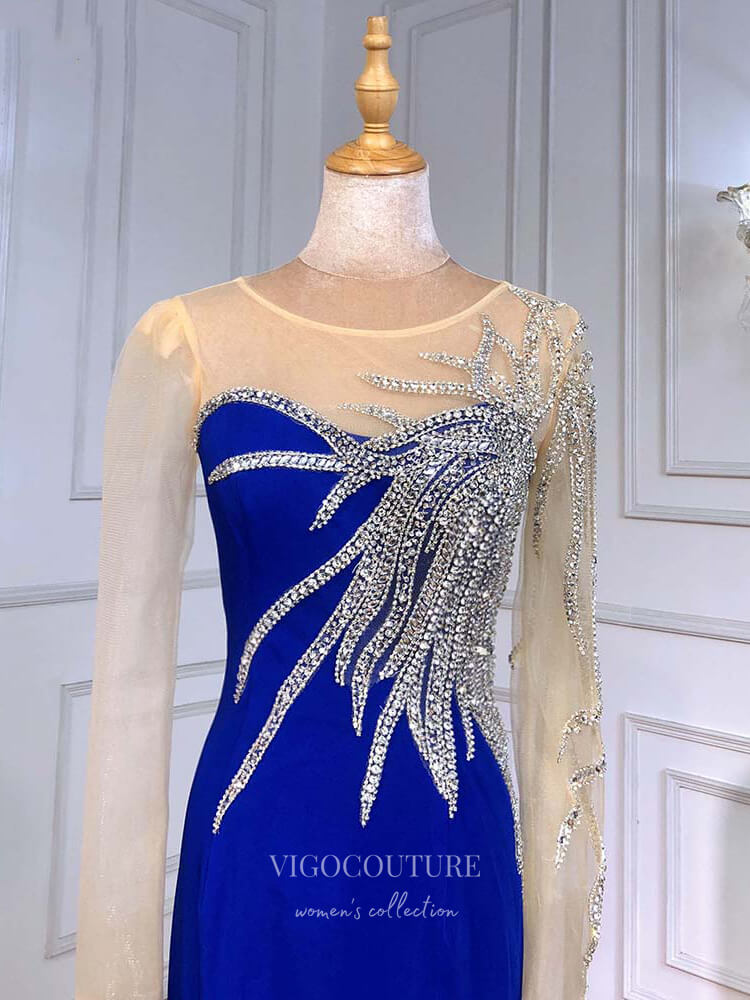 Prom Dress 2025 Beaded Prom Dresses Long Sleeve Evening Dresses 21216-unique elegant Prom Dresses-Blue-US2-vigocouture