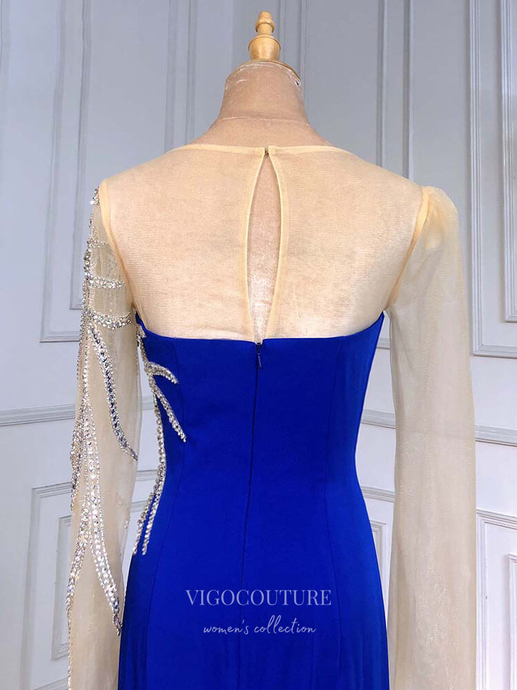 Prom Dress 2025 Beaded Prom Dresses Long Sleeve Evening Dresses 21216-unique elegant Prom Dresses-Blue-US2-vigocouture