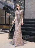 Prom Dress 2025 Beaded Prom Dresses Mermaid High Neck Evening Dresses 20103-unique elegant Prom Dresses-Champagne-US2-vigocouture