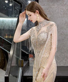 Prom Dress 2025 Beaded Prom Dresses Mermaid High Neck Evening Dresses 20103-unique elegant Prom Dresses-Champagne-US2-vigocouture