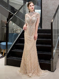 Prom Dress 2025 Beaded Prom Dresses Mermaid High Neck Evening Dresses 20103-unique elegant Prom Dresses-Champagne-US2-vigocouture