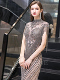 Prom Dress 2025 Beaded Prom Dresses Mermaid High Neck Evening Dresses 20103-unique elegant Prom Dresses-Champagne-US2-vigocouture