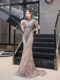 Prom Dress 2025 Beaded Prom Dresses Mermaid High Neck Evening Dresses 20103-unique elegant Prom Dresses-Grey-US2-vigocouture