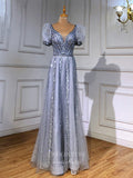 Prom Dress 2025 Beaded Prom Dresses Puffed Sleeve Evening Dresses 21199-unique elegant Prom Dresses-Blue-US2-vigocouture