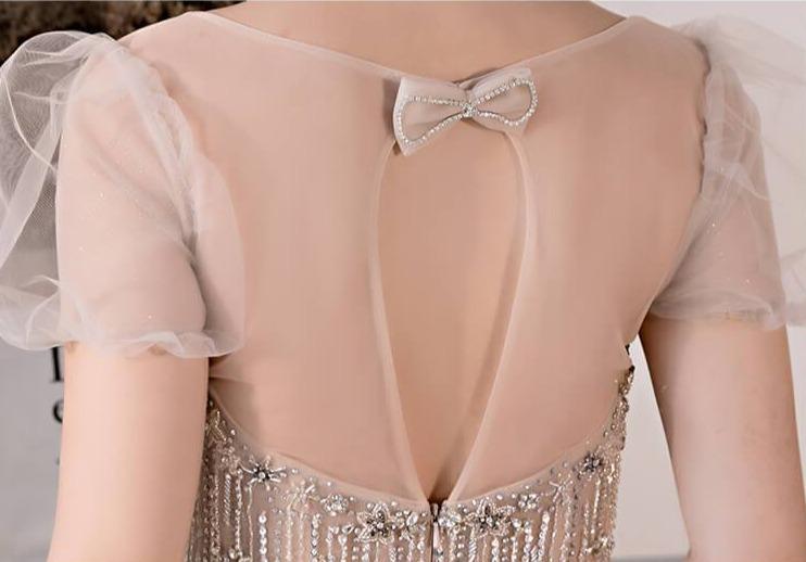 Prom Dress 2025 Beaded Puffed Sleeve Prom Dress 20230-unique elegant Prom Dresses-Champagne-US2-vigocouture