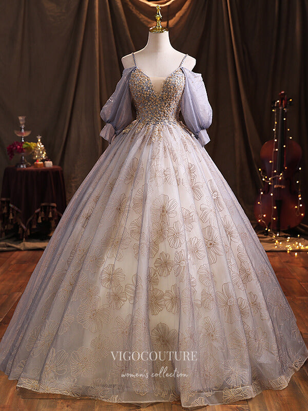 Prom Dress 2025 Beaded Removable Sleeve Quinceanera Dresses Floral Tulle Sweet 15 Dresses 21375-unique elegant Prom Dresses-As Pictured-Custom Size-vigocouture