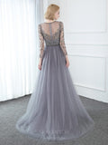 Prom Dress 2025 Beaded Round Neck Long Sleeve Prom Dresses 20750-unique elegant Prom Dresses-Grey-US2-vigocouture