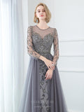 Prom Dress 2025 Beaded Round Neck Long Sleeve Prom Dresses 20750-unique elegant Prom Dresses-Grey-US2-vigocouture