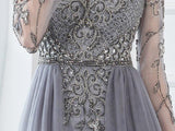 Prom Dress 2025 Beaded Round Neck Long Sleeve Prom Dresses 20750-unique elegant Prom Dresses-Grey-US2-vigocouture