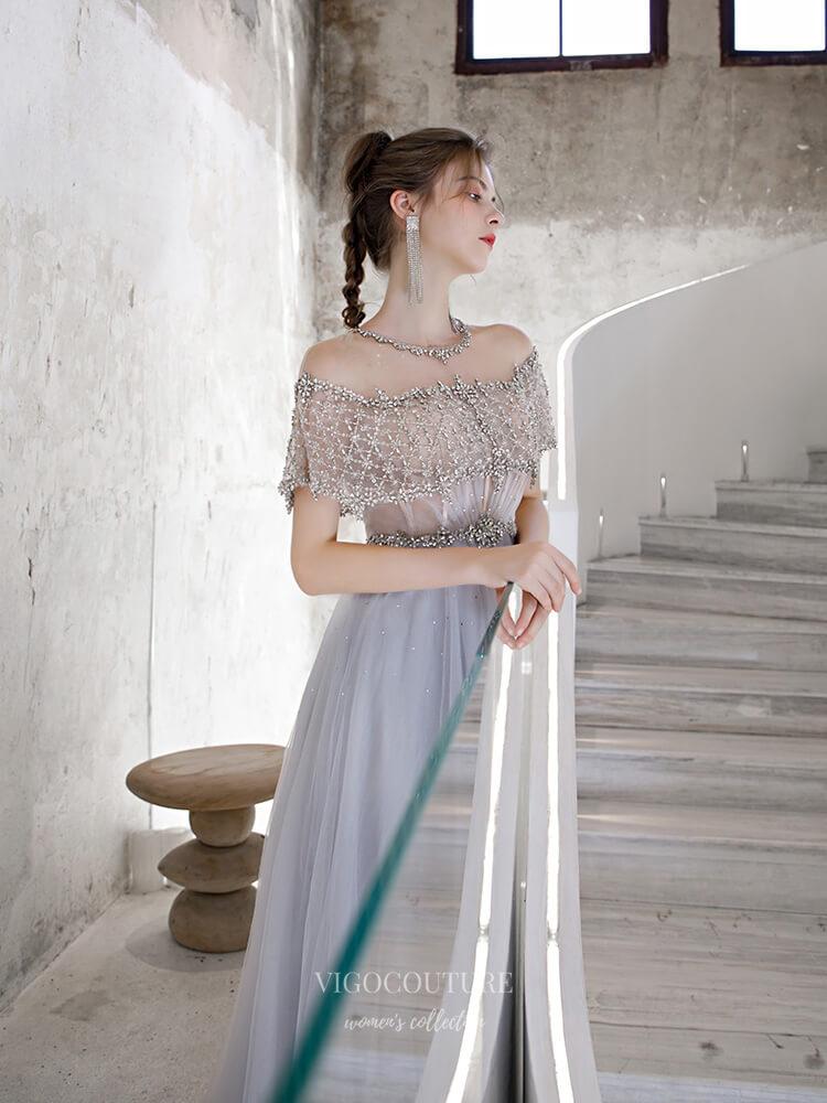 Prom Dress 2025 Beaded Round Neck Prom Dress 20240-unique elegant Prom Dresses-Light Blue-US2-vigocouture