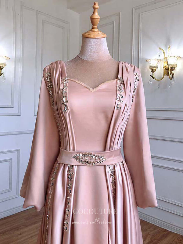 Prom Dress 2025 Beaded Satin Prom Dresses Long Sleeve Formal Dresses 21221-unique elegant Prom Dresses-Blush-US2-vigocouture