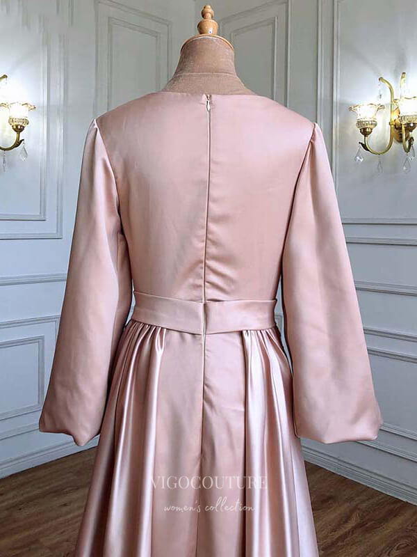 Prom Dress 2025 Beaded Satin Prom Dresses Long Sleeve Formal Dresses 21221-unique elegant Prom Dresses-Blush-US2-vigocouture