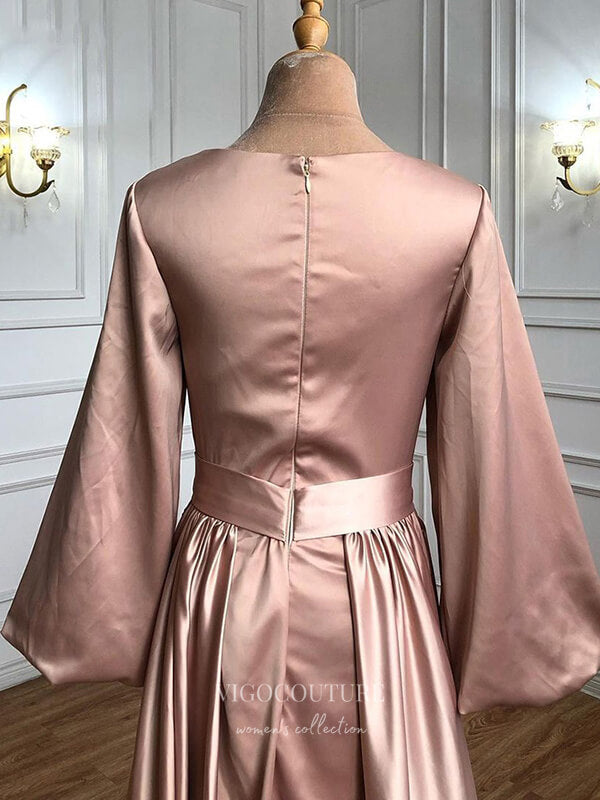 Prom Dress 2025 Beaded Satin Prom Dresses Long Sleeve Formal Dresses 21221-unique elegant Prom Dresses-Blush-US2-vigocouture