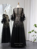 Prom Dress 2025 Beaded Sequin Lace Prom Dresses Feathers Half Sleeve Mother of the Bride Dress 24428-unique elegant Prom Dresses-Black-US2-vigocouture