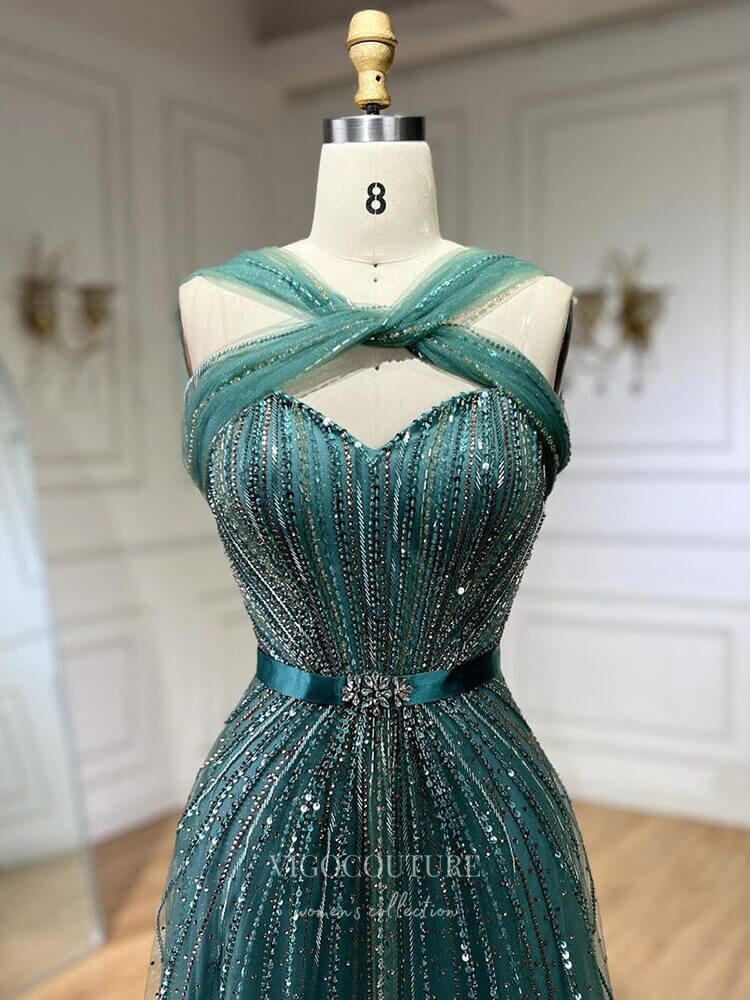 Prom Dress 2025 Beaded Sequin Prom Dresses Halter Neck Pageant Dress 24514-unique elegant Prom Dresses-Light Blue-US2-vigocouture