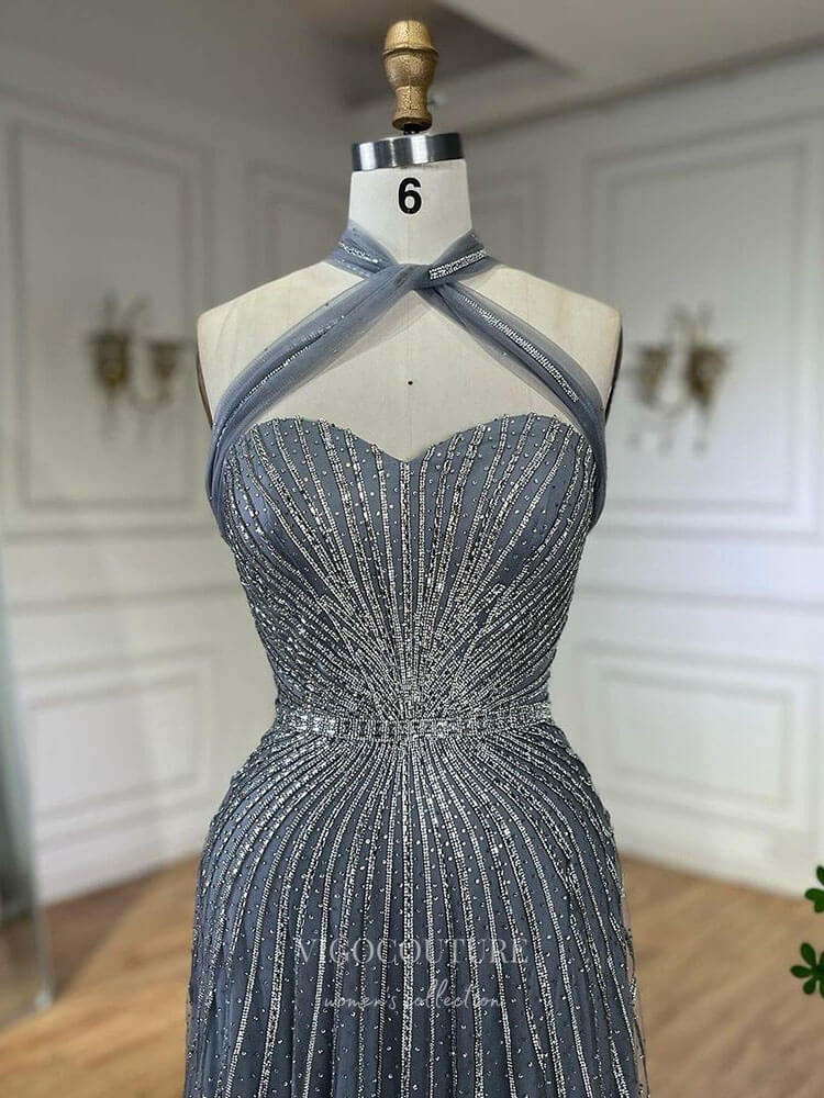 Prom Dress 2025 Beaded Sequin Prom Dresses Halter Neck Pageant Dress 24514-unique elegant Prom Dresses-Light Blue-US2-vigocouture