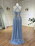 Prom Dress 2025 Beaded Sequin Prom Dresses Halter Neck Pageant Dress 24514-unique elegant Prom Dresses-Light Blue-US2-vigocouture