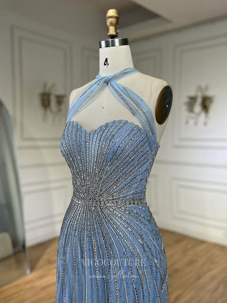 Prom Dress 2025 Beaded Sequin Prom Dresses Halter Neck Pageant Dress 24514-unique elegant Prom Dresses-Light Blue-US2-vigocouture