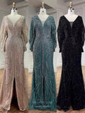 Beaded Sheath Batwing Sleeve Prom Dresses V-Neck Pageant Dress 25008