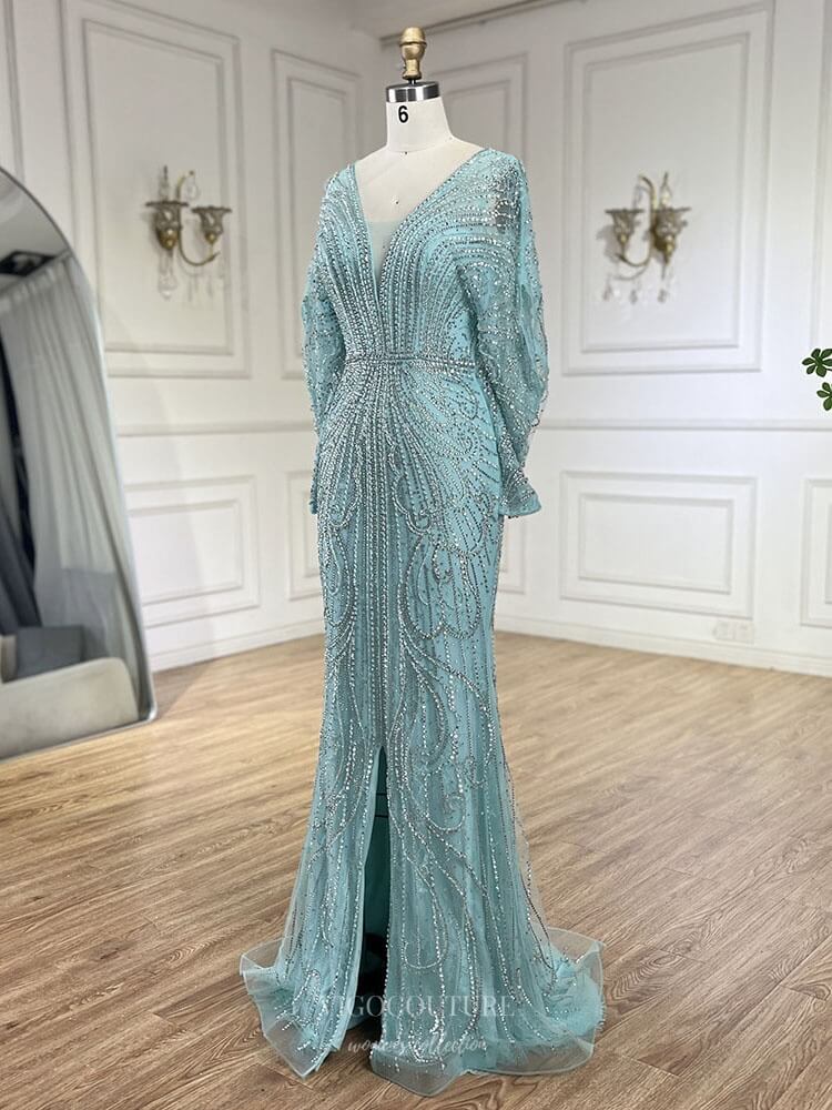 Prom Dress 2025 Beaded Sheath Batwing Sleeve Prom Dresses V-Neck Pageant Dress 25008-unique elegant Prom Dresses-Green-US2-vigocouture