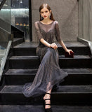 Prom Dress 2025 Beaded Sheath Half Sleeve Prom Dresses 20009-unique elegant Prom Dresses-Grey-US2-vigocouture