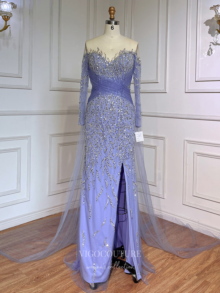 Beaded Sheath Prom Dresses Detachable Train 1920s Evening Dress 22134 Lavender / US6 Beaded Sheath Prom Dresses Detachable Train 1920s Evening Dress 22134 Lavender / US6