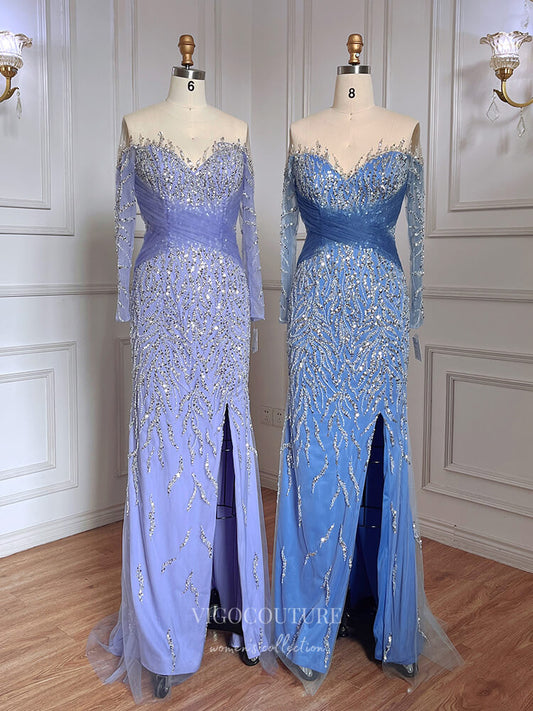 Prom Dress 2025 Beaded Sheath Prom Dresses Detachable Train 1920s Evening Dress 22134-unique elegant Prom Dresses-Lavender-US2-vigocouture