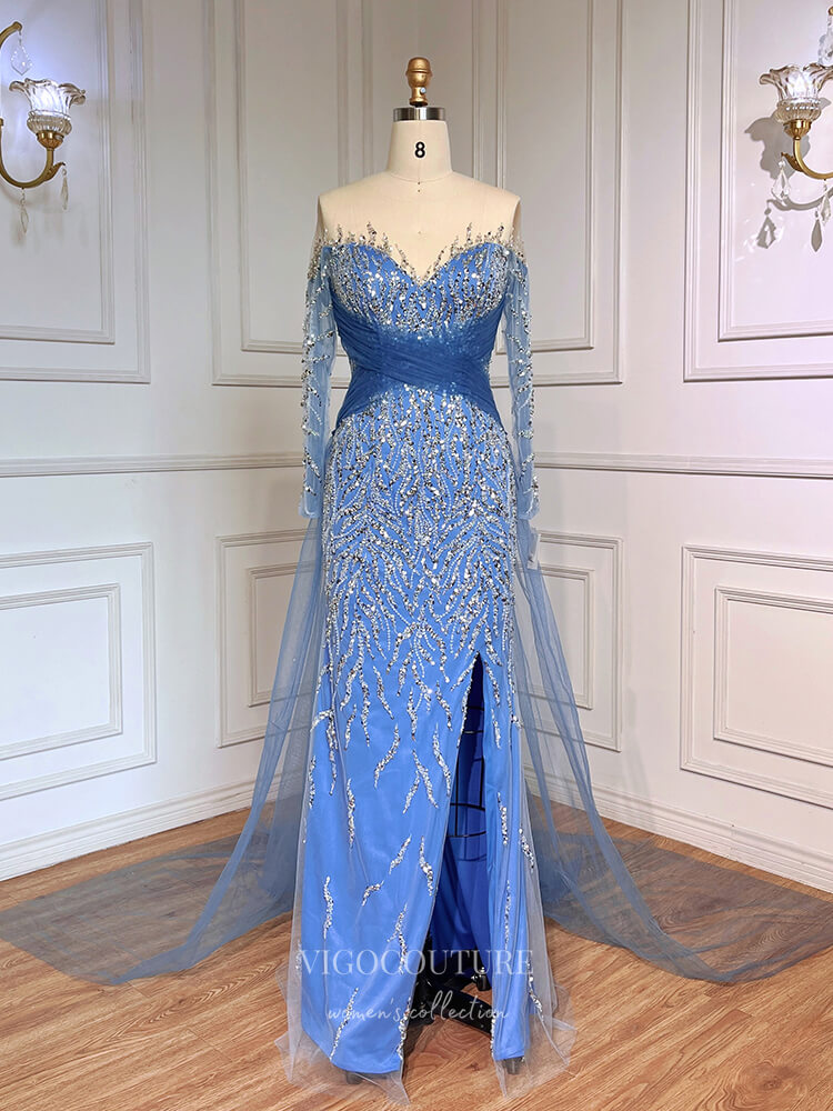 Beaded Sheath Prom Dresses Detachable Train 1920s Evening Dress 22134 Light Blue / US16 Beaded Sheath Prom Dresses Detachable Train 1920s Evening Dress 22134 Light Blue / US16