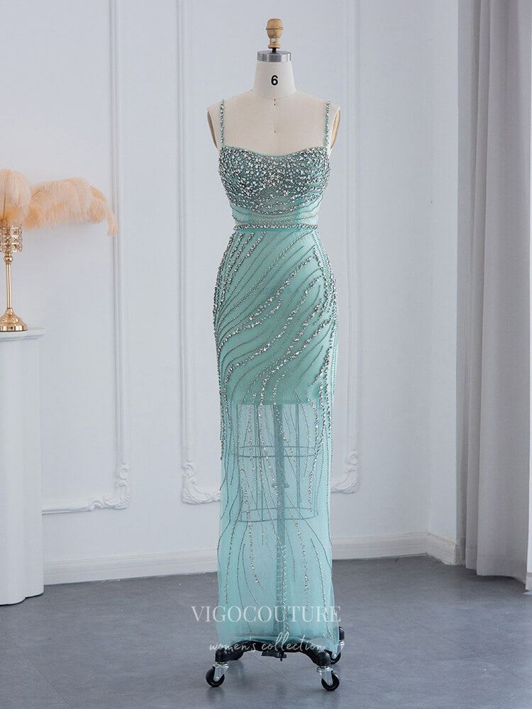 Prom Dress 2025 Beaded Sheath Prom Dresses Spaghetti Strap 1920s Evening Dress 22159-unique elegant Prom Dresses-Blue-US2-vigocouture