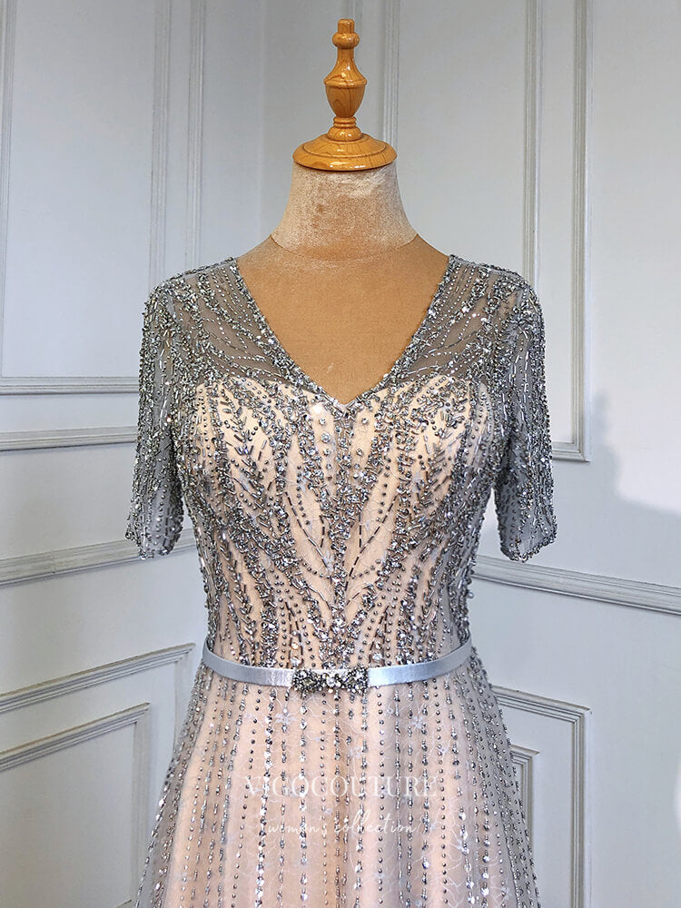 Beaded Short Sleeve Formal Dresses A-Line Evening Dresses 21517 Silver / US8 Beaded Short Sleeve Formal Dresses A-Line Evening Dresses 21517 Silver / US8