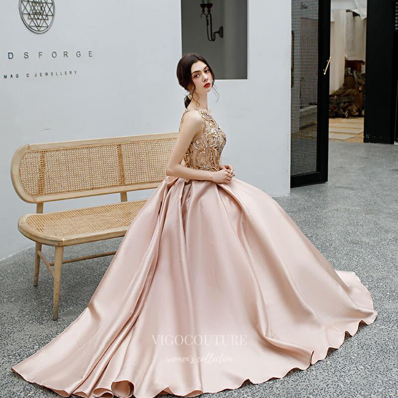 Prom Dress 2025 Beaded Sleeveless Prom Dress 20185-unique elegant Prom Dresses-Pink-US2-vigocouture