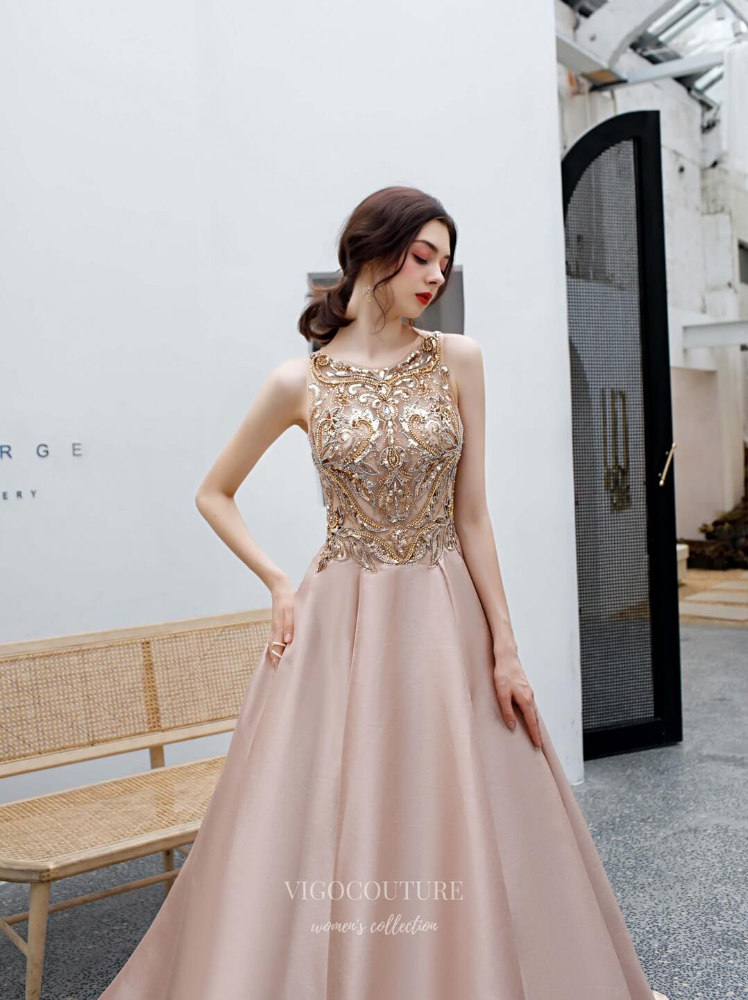 Prom Dress 2025 Beaded Sleeveless Prom Dress 20185-unique elegant Prom Dresses-Pink-US2-vigocouture