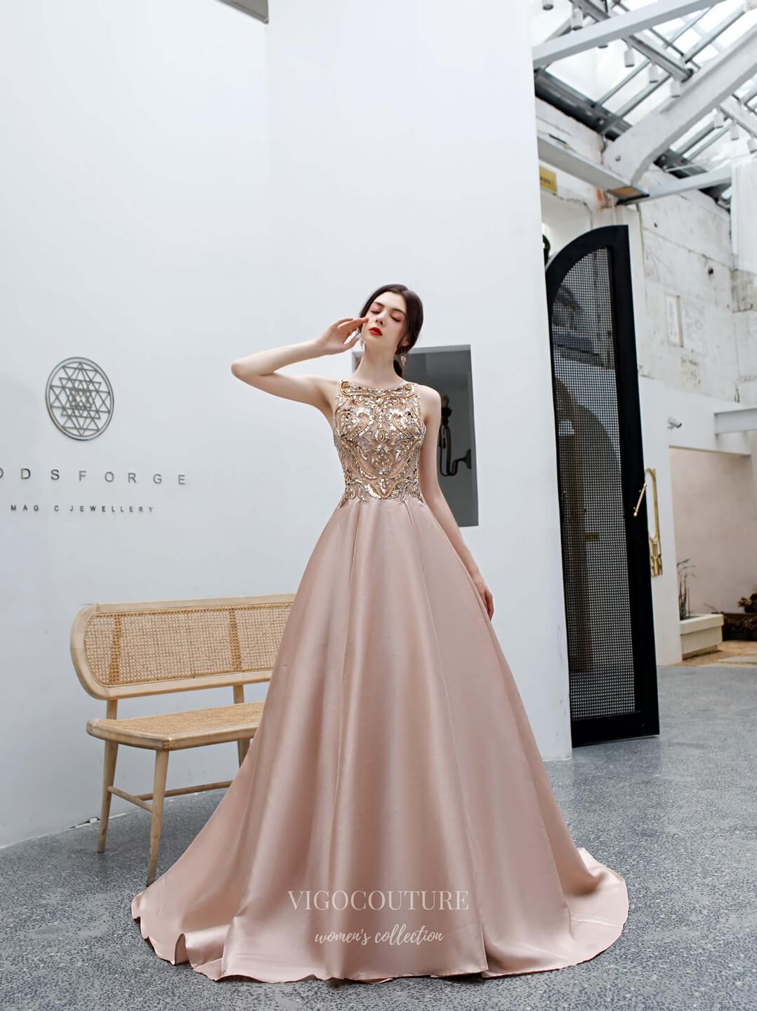 Prom Dress 2025 Beaded Sleeveless Prom Dress 20185-unique elegant Prom Dresses-Pink-US2-vigocouture