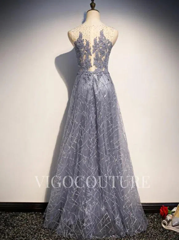 Prom Dress 2025 Beaded Sleeveless Prom Dress 2022 Round Neck Prom Gown-unique elegant Prom Dresses-Grey-US2-vigocouture