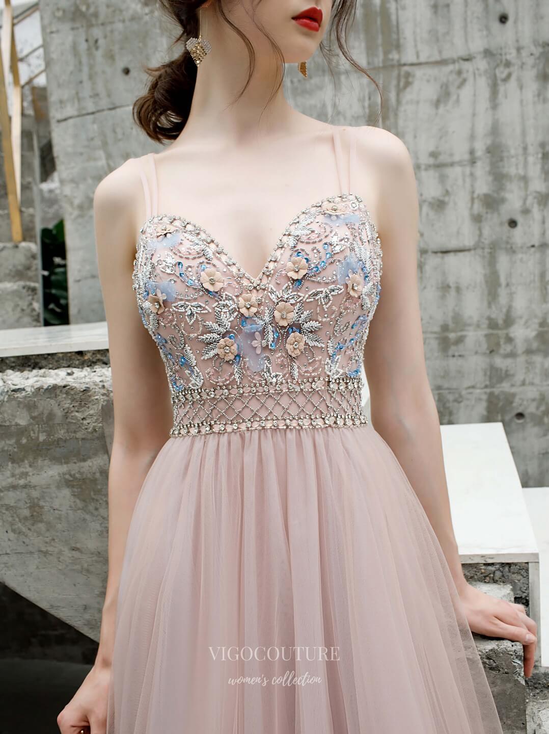 Prom Dress 2025 Beaded Spaghetti Strap Prom Dress 20189-unique elegant Prom Dresses-Blush-US2-vigocouture