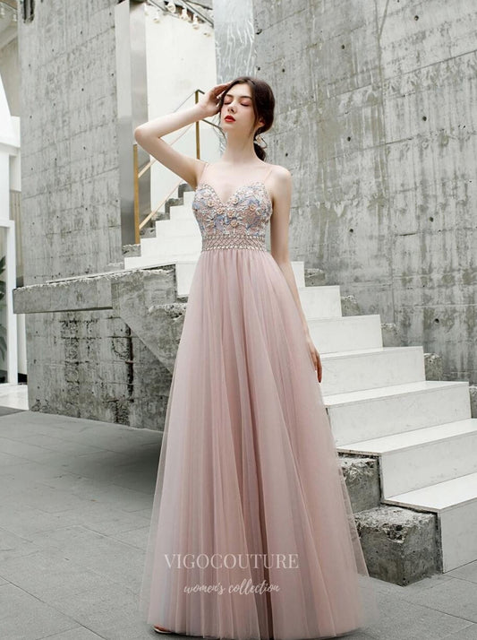 Prom Dress 2025 Beaded Spaghetti Strap Prom Dress 20189-unique elegant Prom Dresses-Blush-US2-vigocouture