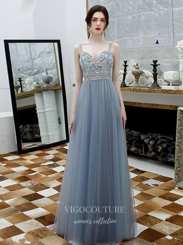 Prom Dress 2025 Beaded Spaghetti Strap Prom Dress 20189-unique elegant Prom Dresses-Dusty Blue-US2-vigocouture