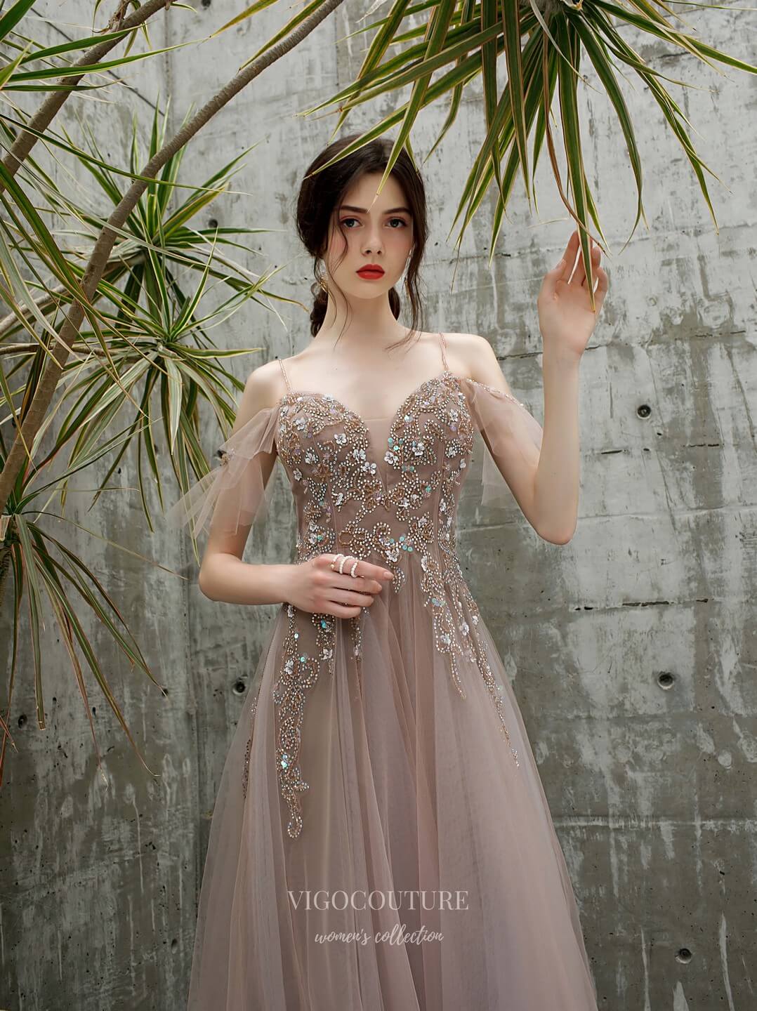 Prom Dress 2025 Beaded Spaghetti Strap Prom Dress 20190-unique elegant Prom Dresses-Blush-US2-vigocouture